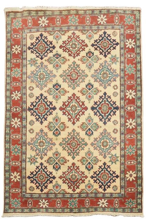 Geometric Super Kazak-Chechen Oriental Rug 4x6