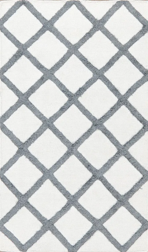 White Geometric Kilim Indian Oriental Wool Silk Rug