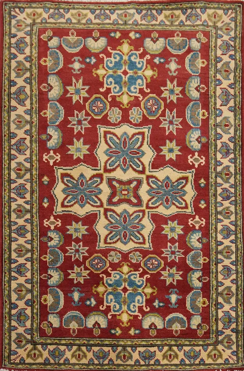 Geometric Red Super Kazak Pakistan Wool Rug 3x5