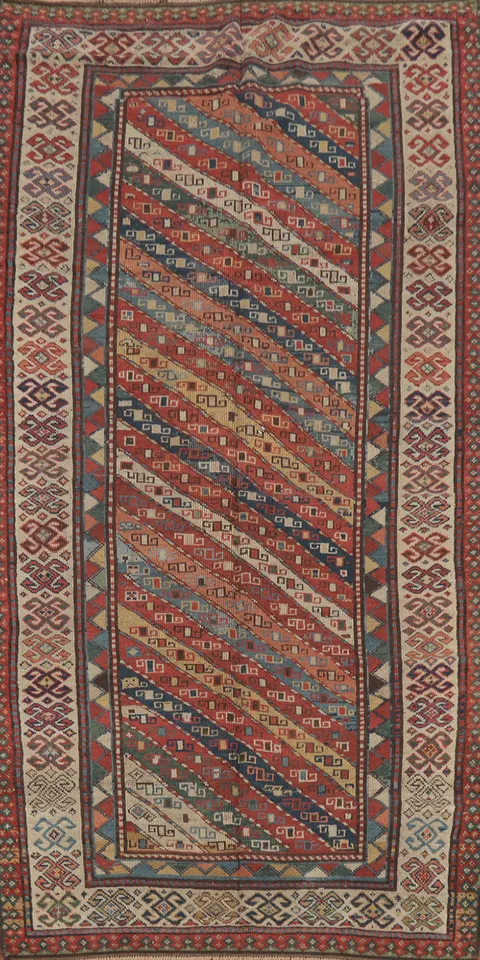 Pre-1900 Antique Kazak Caucasian Vegetable Dye Rug 4x8