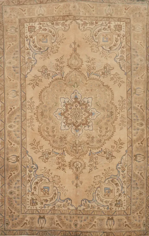Distressed Vintage Tabriz Persian Area Rug 6x10