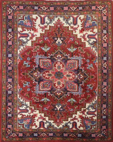 New Geometric Red Heriz Persian Area Rug 5x6