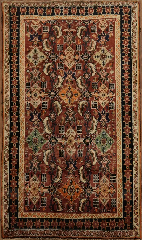 Vegetable Dye Vintage Kashkoli Shiraz Persian Area Rug 4x7
