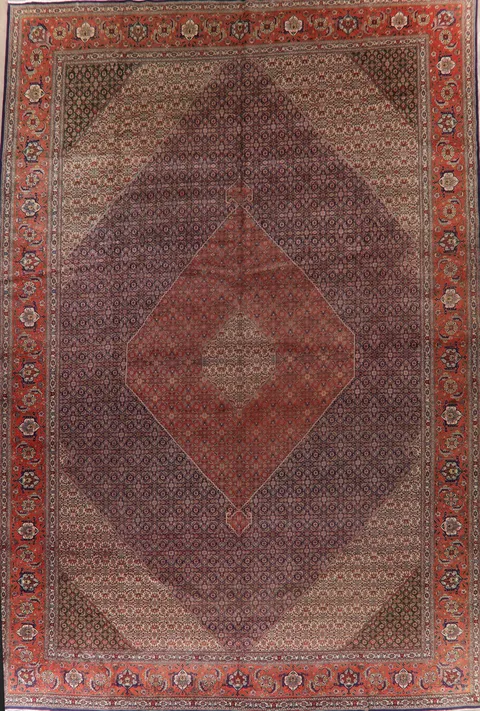 Antique Vegetable Dye Geometric Tabriz Persian Rug 13x19