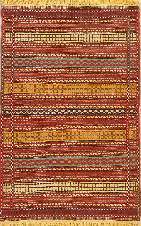 Flat-Woven Striped Kilim Turkish Area Rug 3x5