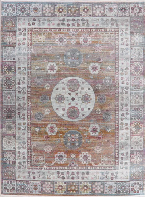 Vintage Style Geometric Distressed Heat-Set Area Rugs