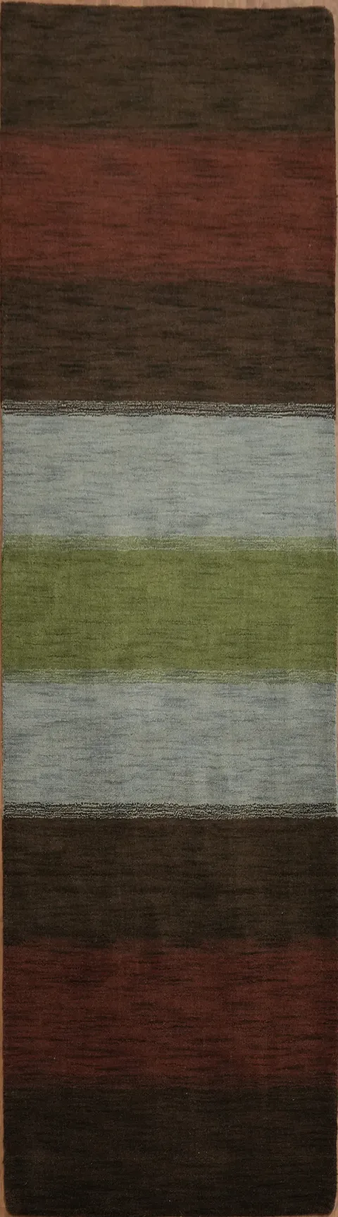 Vibrant Striped Wool Gabbeh Runner for a Cozy Living Space 3'x10'