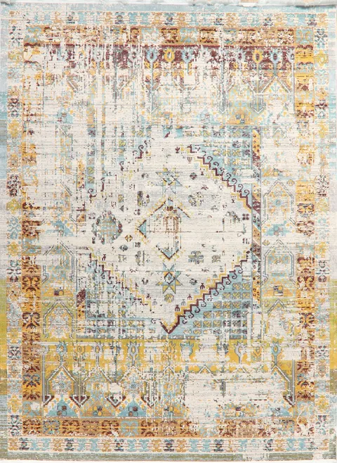 Vintage Style Geometric Distressed Heat-Set Area Rugs
