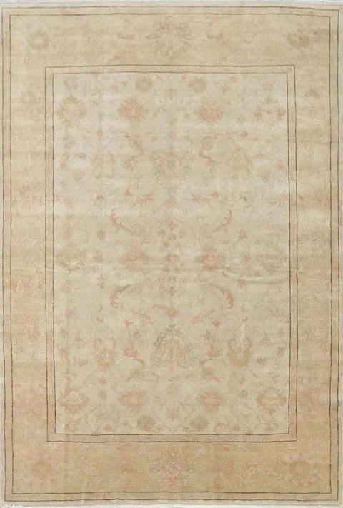 Beige Vegetable Dye Oushak Egyptian Area Rug 6x7
