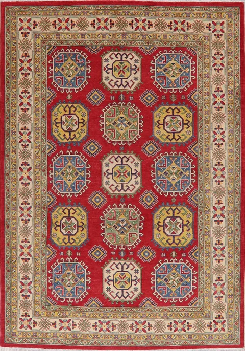Geometric Red 7x10 Super Kazak Area Rug