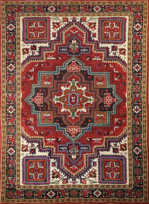 Geometric Red Heriz Persian Area Rug 5x7