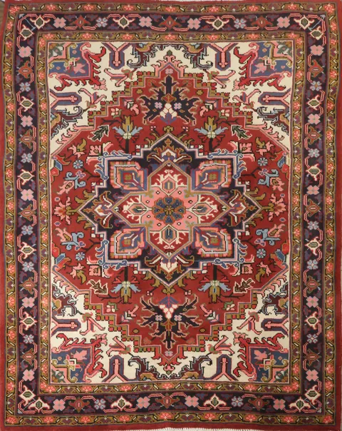 New Geometric Red Heriz Persian Wool Rug 5x6