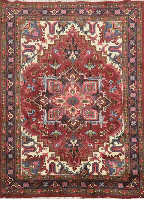 Geometric Red Heriz Persian Rug 5x6