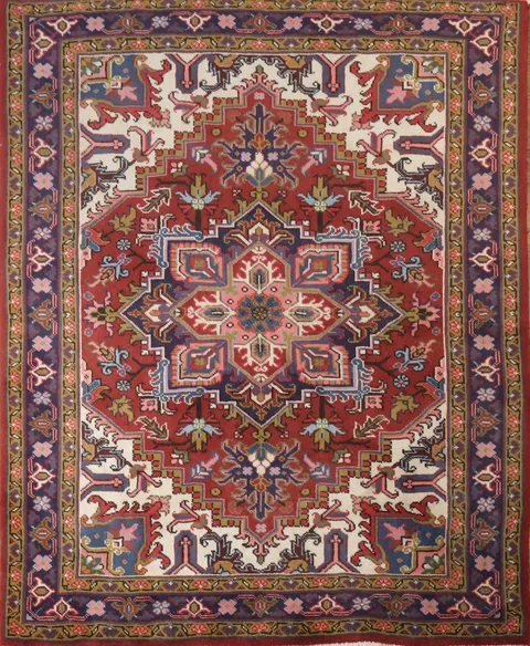 New Geometric Red Heriz Persian Wool Rug 5x6
