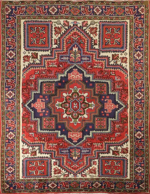New Geometric Red Heriz Persian Wool Rug 5x7