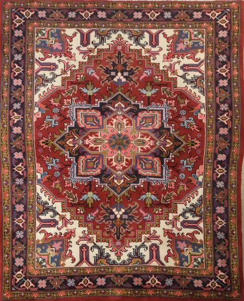 Brand New Geometric Red Heriz Persian Wool Rug 5x6