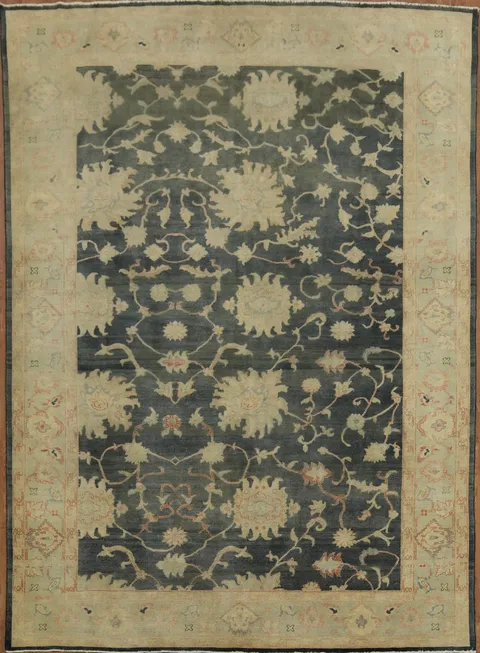 Antique Floral Dark Charcoal Oushak Turkish Area Rug 9x12