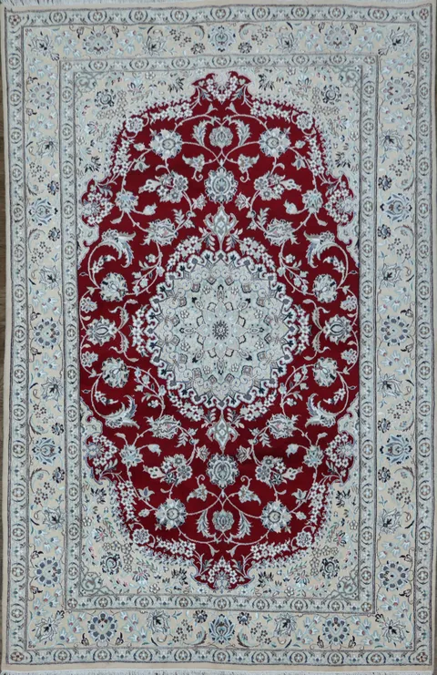 Luxurious Red Nain Persian Rug with Elegant Floral Patterns 6x10