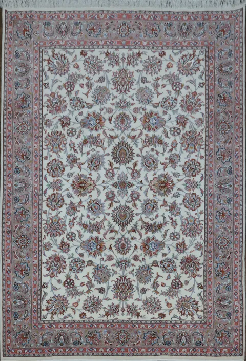 All-Over Pattern Floral Ivory Tabriz Persian Area Rug 7x10