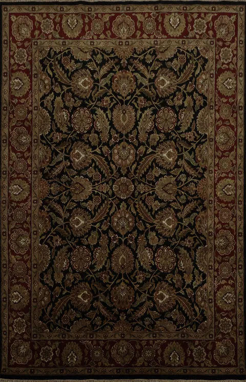 Luxurious Dark Toned Black and Burgundy Agra Rug with Classic Design for Living Room 9x12