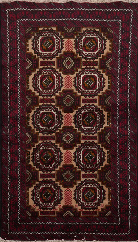 Tribal Geometric Balouch Oriental Rug 3x6