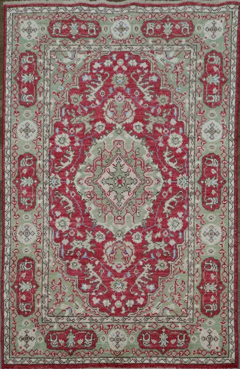 Vegetable Dye Geometric Oushak Turkish Rug 4x6