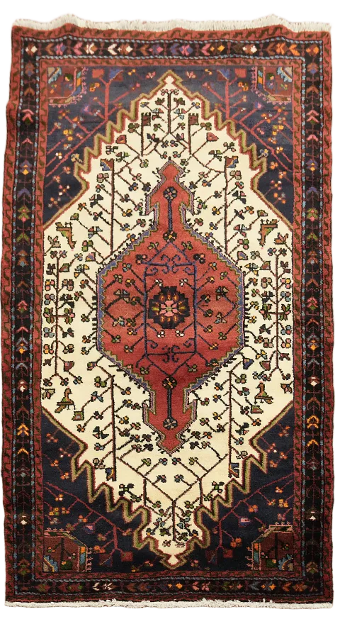Handmade Wool Geometric Hamedan Persian Rug 3x6