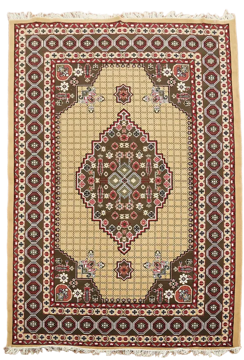 Beige and Brown Persian Style Rug with Intricate Geometric Pattern 7x10 ft
