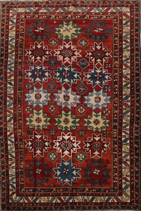 Antique 100% Vegetable Dye Kazak Caucasian Area Rug 7x10