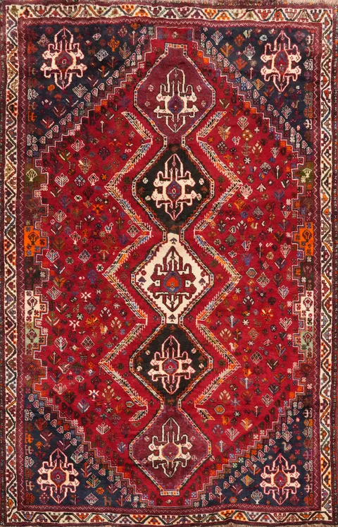 Vintage Tribal Wool Shiraz Persian Area Rug 7x10