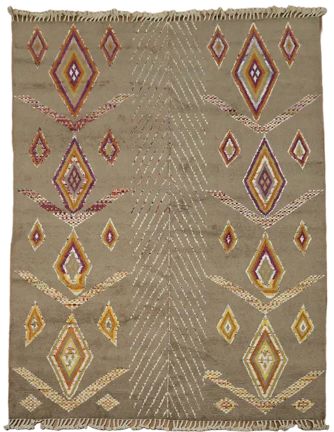 Earthy Tones Diamond Patterned Moroccan Rug for Cozy Spaces 8x10