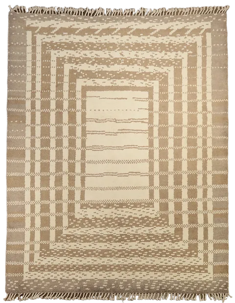 Beige and Ivory Geometric Rug with Hypnotic Design Elements 8x10