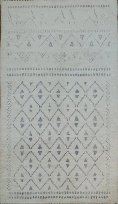 Stylish Minimalist Ivory and Gray Moroccan Rug with Intricate Diamond Pattern 5x8