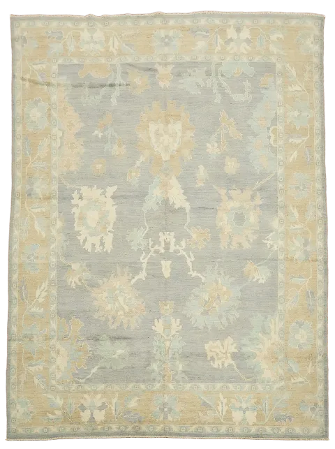 Floral Oushak Vegetable Dye Turkish Area Rug 9x12