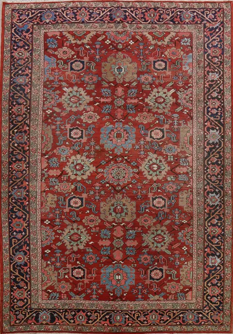 Pre-1900 Antique Heriz Serapi Vegetable Dye Persian Rug 8x12