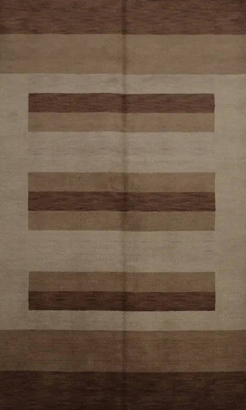 Stylish Toned Gabbeh Area Rug 6x8 with Horizontal Stripe Pattern