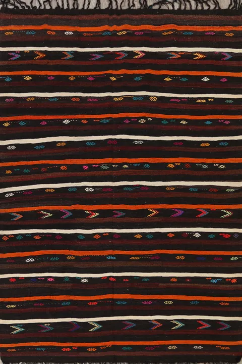Tribal Stripe Kilim Turkish Area Rug 7x10