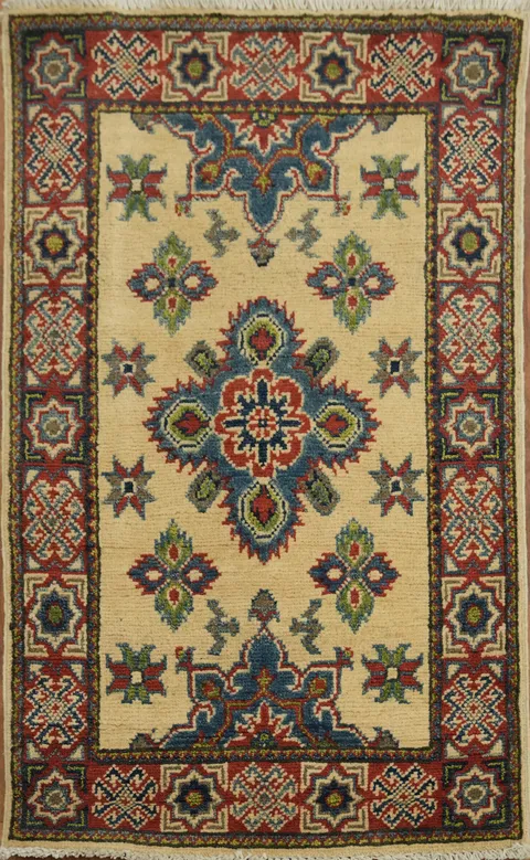 Geometric Ivory Super Kazak Oriental Area Rug 2x3