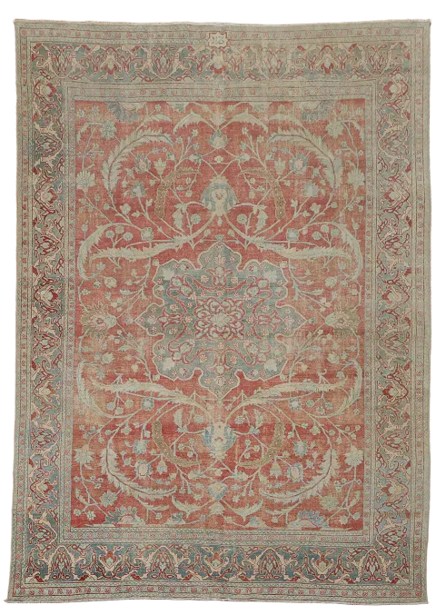 Pre-1900 Antique  Red and Blue Tabriz Persian Area Rug 8x11