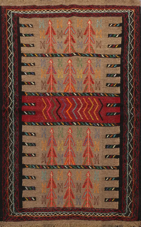 Tribal Sumak Kilim Hand-Woven Persian Area Rug 4x6