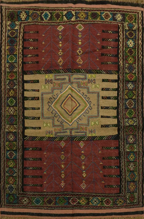 Tribal Sumak Kilim Hand-Woven Persian Area Rug 4x6
