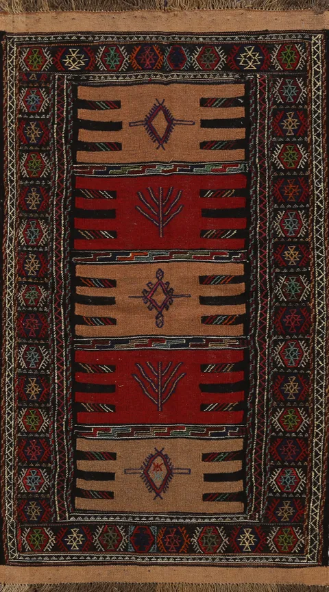 Tribal Sumak Kilim Hand-Woven Persian Area Rug 3x6