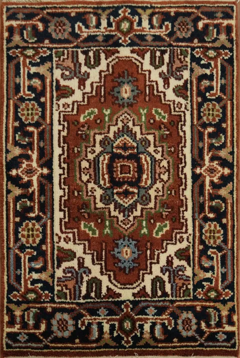 Traditional Rust and Navy Indo Heriz Rug 2x3