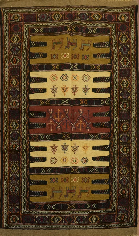 Tribal Sumak Kilim Hand-Woven Persian Area Rug 3x6