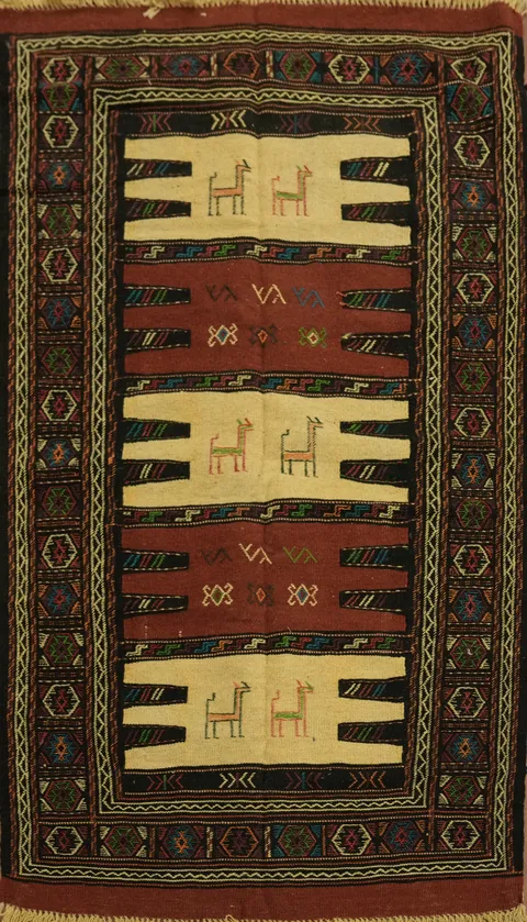 Tribal Sumak Kilim Hand-Woven Persian Area Rug 3x6