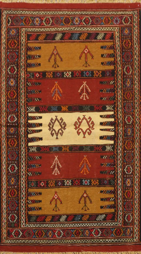 Tribal Sumak Kilim Hand-Woven Persian Area Rug 3x6