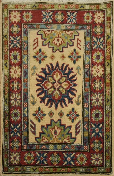 Traditional Red and Green Kazak Foyer Rug 2x3