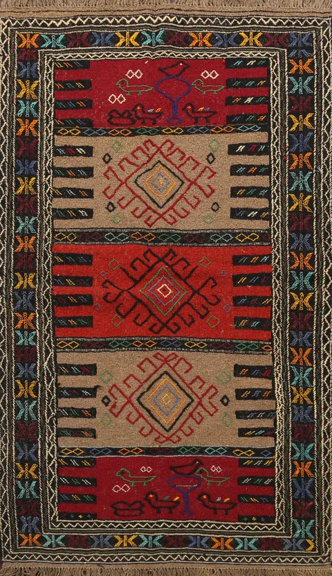 Tribal Sumak Kilim Hand-Woven Persian Area Rug 4x6