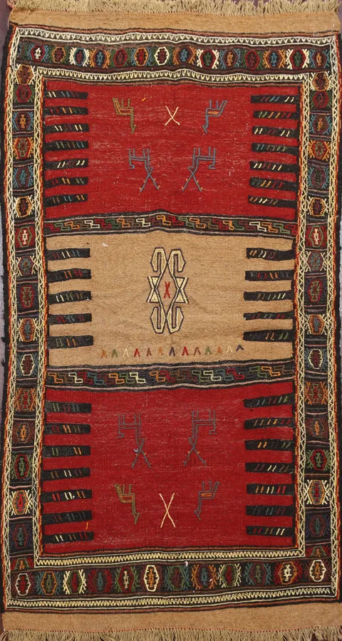 Tribal Sumak Kilim Hand-Woven Persian Area Rug 3x6
