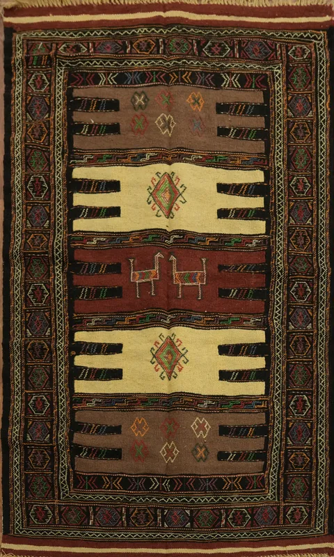 Tribal Sumak Kilim Hand-Woven Persian Area Rug 3x6